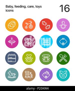 Bunte Baby, Fütterung, Pflege, Spielzeug Icons für Web und mobile Design Pack 2 Stock Vektor