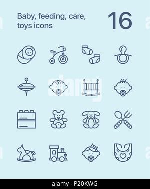 Übersicht Baby, Fütterung, Pflege, Spielzeug Icons für Web und mobile Design Pack 2 Stock Vektor