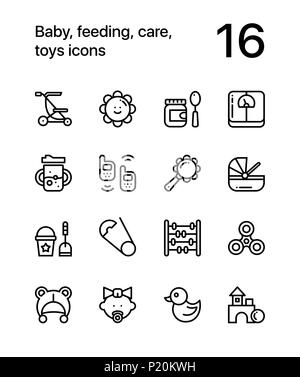 Baby, Fütterung, Pflege, Spielzeug Icons für Web und mobile Design Pack 3 Stock Vektor