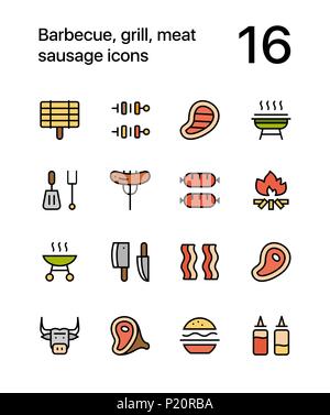 Farbige Grill, Grillen, Fleisch, Wurst Symbole für Web und mobile Design Pack 1 Stock Vektor