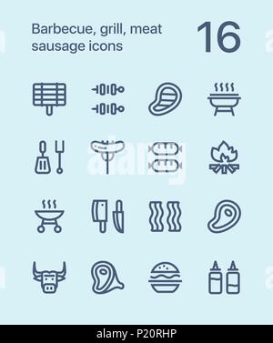 Umrisse Grill, Grillen, Fleisch, Wurst Symbole für Web und mobile Design Pack 1 Stock Vektor