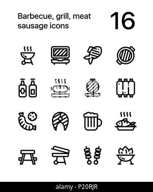 Grill, Grillen, Fleisch, Wurst Symbole für Web und mobile Design Pack 2 Stock Vektor