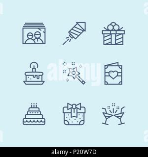 Umrisse Geburtstag, Event, Events, Veranstaltung, Feier Vektor einfache Symbole für Web und mobile Design Pack 2 Stock Vektor