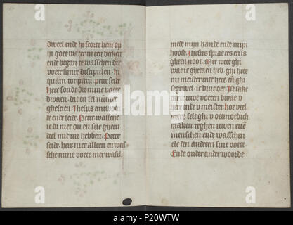 . Buch der Stunden vom Meister des Zweder van Culemborg - KB 79 K 2-Folios 065 V (links) und 066 r (rechts). Linken seite Folio 065 v und rechten Seite Folio 066 r aus dem Buch von Stunden durch Master (s) von Zweder van Culemborg. zwischen ca. 1430 und ca. 1435 33 Buch der Stunden vom Meister des Zweder van Culemborg - KB 79 K 2-Folios 065 V (links) und 066 r (rechts) Stockfoto