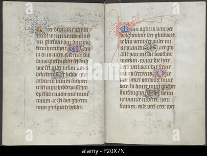. Buch der Stunden vom Meister des Zweder van Culemborg - KB 79 K 2-Folios 136v (links) und 137 r (rechts). Linken seite Folio 136 v und rechten Seite Folio 137 r aus dem Buch von Stunden durch Master (s) von Zweder van Culemborg. zwischen ca. 1430 und ca. 1435 33 Buch der Stunden vom Meister des Zweder van Culemborg - KB 79 K 2-Folios 136v (links) und 137 r (rechts) Stockfoto