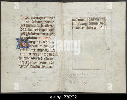 . Buch der Stunden vom Meister des Zweder van Culemborg - KB 79 K 2-Folios 131 V (links) und 132 r (rechts). Linken seite Folio 131 v und rechten Seite Folio 132 r aus dem Buch von Stunden durch Master (s) von Zweder van Culemborg. zwischen ca. 1430 und ca. 1435 33 Buch der Stunden vom Meister des Zweder van Culemborg - KB 79 K 2-Folios 131 V (links) und 132 r (rechts) Stockfoto