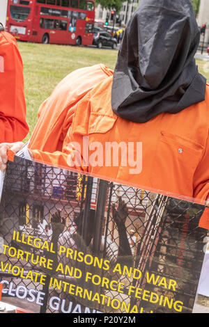 London, 13. Juni 2018, Guantanamo Gerechtigkeit Kampagne Protest außerhalb des House of Commons für die Schließung von Guantanamo Credit Ian Davidson/Alamy leben Nachrichten Stockfoto