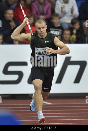 Ostrava, Tschechische Republik. 13. Juni, 2018. Speerwerfer JAKUB VADLEJCH (Tschechisch) konkurriert auf der 57 Golden Spike, ein IAAF World Challenge athletische Treffen in Ostrava, Tschechische Republik, am 13. Juni 2018. Credit: Jaroslav Ozana/CTK Photo/Alamy leben Nachrichten Stockfoto