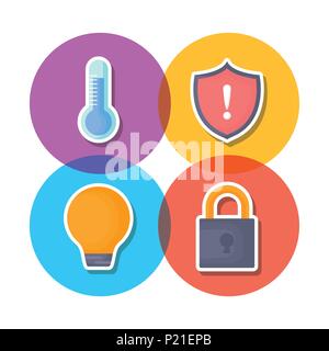 Icon Set von smart home design über bunte Kreise und weißem Hintergrund, Vector Illustration Stock Vektor