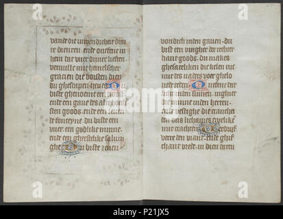 . Buch der Stunden vom Meister des Zweder van Culemborg - KB 79 K 2-Folios 028 V (links) und 029 r (rechts). Linken seite Folio 028 v und rechten Seite Folio 029 r aus dem Buch von Stunden durch Master (s) von Zweder van Culemborg. zwischen ca. 1430 und ca. 1435 33 Buch der Stunden vom Meister des Zweder van Culemborg - KB 79 K 2-Folios 028 V (links) und 029 r (rechts) Stockfoto