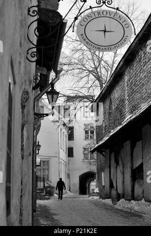 Katariina Käik (St. Catherine's Passage), Tallinn, Estland: Eine mittelalterliche Gasse zwischen Ader und Mrivahe: Schwarz und Weiss. MODEL RELEASED Stockfoto