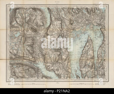 . Norsk Bokmål: Kart fra Nasjonalbibliotekets kartsamling. Er Kartet gitt ut i (1869) og viser Topografiske Kart. Vor 1869. Unbekannt 60 Christiania 14 d-no-nb krt 01026 Stockfoto