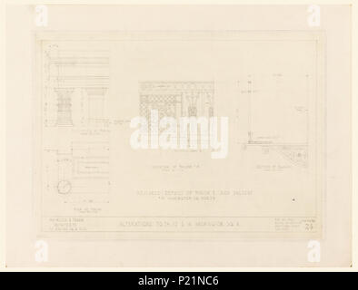 . Englisch: Zeichnung, Änderungen 14 15 16 Washington Square North, Skizze Nr. 24, März 20, 1922. Englisch: Zeichnung zeigt mehrere Designs, für die Änderungen von zwei Gebäuden, darunter eine Veranda, Balkon, Eisen Zaun, und 2 Geschichte Fenster und 1.Stock Stürze. Es Messungen im gesamten Gebäude. Links: Erhöhung von Veranda/SKALA ¾" = 1 "-0"; Mitte: ERHÖHUNG VON BALKON Nr. 15 / STAFFEL 1½ - 1'-0"; Rechts: ABSCHNITT DER BALKON; links unten: DETAILS DER TERRASSE & Balkon/#15 WASHINGTON SQ. Norden. 20 März 1922 99 Zeichnung, Änderungen 14 15 16 Washington Square North, Skizze Nr. 24, 20. März Stockfoto