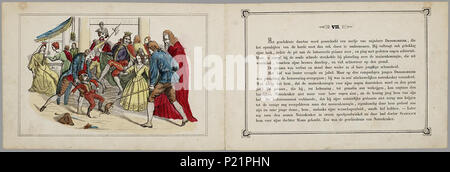 . Notenkraker-Muizenkoning: een aardig Lieve sprookje voor Kinderen van/naar het Hoogduitsch E.T.A. Hoffmann. Länglich prentenboek met paginagrote handgekleurde gravures naast's pagina met Text. Marie krijgt met Kerstmis een notenkraker Cadeau. Ze droomt dat er een gevecht ontstaat tussen de notenkraker en de muizenkonIngekleurd De notenkraker ist eigenlijk een Jongen betoverde Sterben über een speelgoedwinkel terecht bij Marie ist Gekomen. In de droom bezoeken ze een luilekkerland. 11 S., 8 Bl. pl: handgekleurde gravures//De keerzijde der illustraties ist onbedrukt//Auteursnaam op titelblad ab Stockfoto