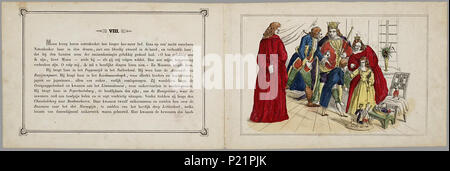 . Notenkraker-Muizenkoning: een aardig Lieve sprookje voor Kinderen van/naar het Hoogduitsch E.T.A. Hoffmann. Länglich prentenboek met paginagrote handgekleurde gravures naast's pagina met Text. Marie krijgt met Kerstmis een notenkraker Cadeau. Ze droomt dat er een gevecht ontstaat tussen de notenkraker en de muizenkonIngekleurd De notenkraker ist eigenlijk een Jongen betoverde Sterben über een speelgoedwinkel terecht bij Marie ist Gekomen. In de droom bezoeken ze een luilekkerland. 11 S., 8 Bl. pl: handgekleurde gravures//De keerzijde der illustraties ist onbedrukt//Auteursnaam op titelblad ab Stockfoto