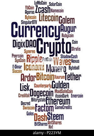 Crypto-Currency, Word cloud Konzept auf weißem Hintergrund. Stockfoto