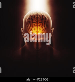 3D-Render eines medizinischen Bild einer männlichen Figur mit Gehirn hervorgehoben und dramatische hervorgehoben Stockfoto