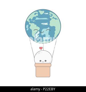 Cute cartoon schöne Vector Illustration mit Erde Heißluftballon und Mond Stock Vektor