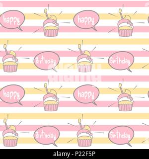 Niedlich schönen Regenbogen nahtlose Vektor Muster Hintergrund Abbildung mit Sprechblasen und Muffins Stock Vektor