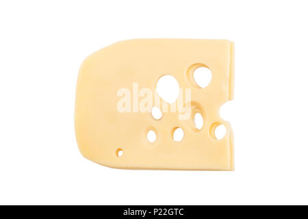 Ansicht von oben closeup von quadratischen Käse geräuchert Scheiben mit Löchern auf weißem Hintergrund Stockfoto