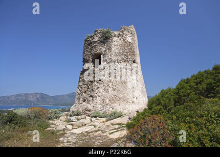 Italien, Sardinien, Südküste, Provinz Cagliari Castiadas, Villasimius, Capo Carbonara, Torre di Porto Giunco, Sarazenenturm, Stockfoto