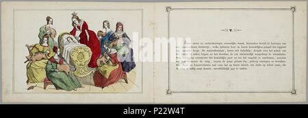 . Notenkraker-Muizenkoning: een aardig Lieve sprookje voor Kinderen van/naar het Hoogduitsch E.T.A. Hoffmann. Länglich prentenboek met paginagrote handgekleurde gravures naast's pagina met Text. Marie krijgt met Kerstmis een notenkraker Cadeau. Ze droomt dat er een gevecht ontstaat tussen de notenkraker en de muizenkonIngekleurd De notenkraker ist eigenlijk een Jongen betoverde Sterben über een speelgoedwinkel terecht bij Marie ist Gekomen. In de droom bezoeken ze een luilekkerland. 11 S., 8 Bl. pl: handgekleurde gravures//De keerzijde der illustraties ist onbedrukt//Auteursnaam op titelblad ab Stockfoto