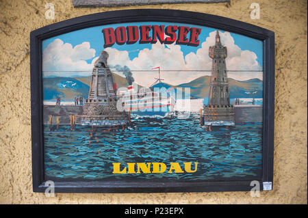 Lindau, Deutschland, Schild mit der Hafeneinfahrt Lindau am Bodensee Stockfoto