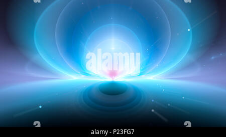 Blau leuchtende magische Wellen im Raum, Computer-generierte Zusammenfassung Hintergrund, 3D-Rendering Stockfoto