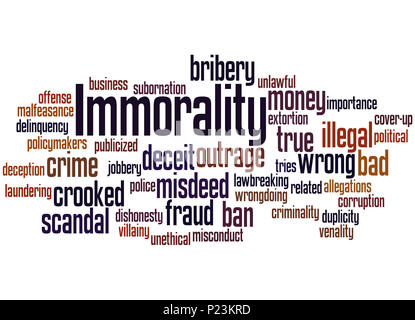 Unmoral, Word cloud Konzept auf weißem Hintergrund. Stockfoto