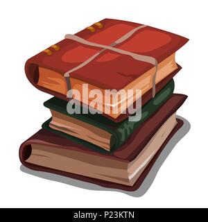 Ein Stapel von Vintage Books mit einem Seil auf weißem Hintergrund gebunden. Vektor cartoon Close-up Abbildung. Stock Vektor