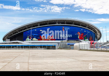 Kasan, Russland - 12. Juni 2018: Kazan Arena Fußballstadion. Kazan - die Stadt der FIFA Weltmeisterschaft in Russland im Jahr 2018 Stockfoto