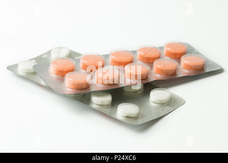 Satz von Pillen in einer Blisterpackung Stockfoto