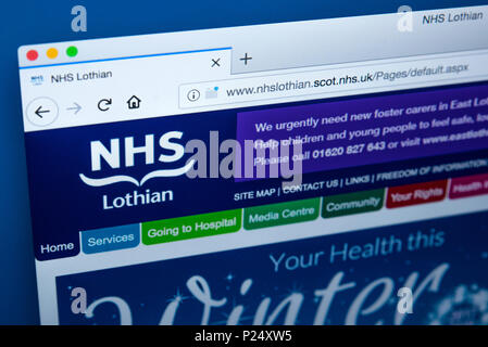 LONDON, Großbritannien - 5. MÄRZ 2018: Die Homepage der offiziellen Website für die NHS Lothian - eine der 14 Regionen von NHS Schottland, am 5. März 2018. Stockfoto