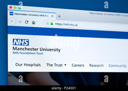 LONDON, Großbritannien - 5. MÄRZ 2018: Die Homepage der Offizielle Website der Universität Manchester NHS Foundation Trust, am 5. März 2018. Stockfoto