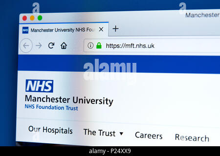 LONDON, Großbritannien - 5. MÄRZ 2018: Die Homepage der Offizielle Website der Universität Manchester NHS Foundation Trust, am 5. März 2018. Stockfoto