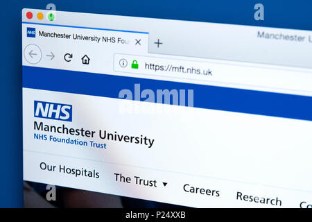 LONDON, Großbritannien - 5. MÄRZ 2018: Die Homepage der Offizielle Website der Universität Manchester NHS Foundation Trust, am 5. März 2018. Stockfoto