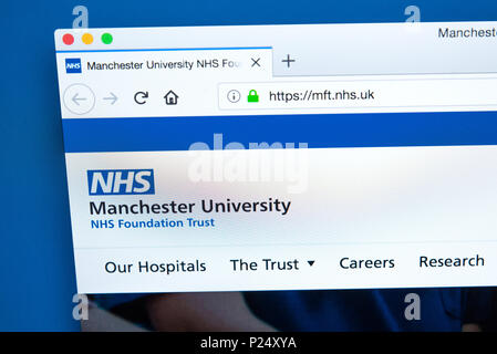 LONDON, Großbritannien - 5. MÄRZ 2018: Die Homepage der Offizielle Website der Universität Manchester NHS Foundation Trust, am 5. März 2018. Stockfoto