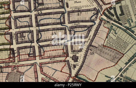 . English: 1811 Reutte, Lindenstraße 37-80, Jerusalemer Straße 1-4, 52-66, Bezirk 48 - Jerusalemer Kirch, Grundriss von Berlin, mit Stadtbezirke/von neuem aufgenommen und mit Genehmigung der Königl. Academie, Christian hg. von J. C. Selter. Gestochen von C. Mare, 1811. 1811. Diese Datei fehlt, Informationen zum Autor. 1811 Lindenstraße 37-80, Jerusalemer Straße 1-4, 52-66, Bezirk 48 - Jerusalemer Kirch 1 1811. Lindenstraße 37 66.3068 Stockfoto