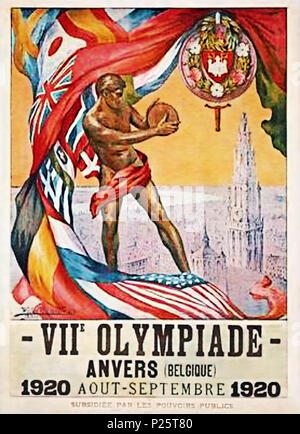 . English: Plakat der Olympischen Spiele 1920. Englisch: Poster der 1920 olympischen Spiele. Englisch: Affiche des Jeux Grand Ski 1920. 1914. Walter Van Der Ven (1884-1923) 2 1920 Olympics Poster (retuschiert) Stockfoto