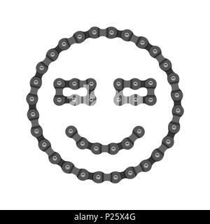 Lächeln, Lächeln Emoji Symbol aus Bike oder Fahrrad Kette. Realistische detaillierte Fahrradkette. Stockfoto