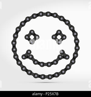 Lächelndes Gesicht Symbol aus Bike oder Fahrrad Kette. Happy Face Symbol. Hi-Detailed Fahrradkette. Realistische Grafik für Grafik Design, Web Banner, Soc Stockfoto