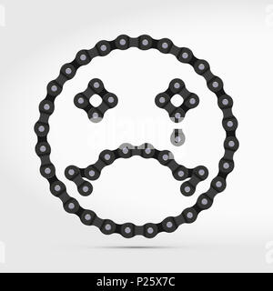 Trauriges Gesicht Symbol aus Bike oder Fahrrad Kette. Traurig Emoji mit reißen. Unglückliches Gesicht. Hi-Detailed Fahrradkette. Realistische Grafik für Grafik Design, Web Stockfoto
