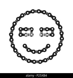 Lächeln, Lächeln Emoji Symbol aus Bike oder Fahrrad Kette. Einfarbig Schwarz Fahrrad Kette. Stockfoto