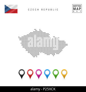 Gepunktete Karte der Tschechischen Republik. Einfache Silhouette der Tschechischen Republik. Die Flagge der Tschechischen Republik. Eingestellt von bunten Karte Markierungen. Abbildung: Stockfoto