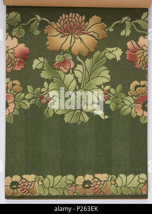 . Englisch: Musterbuch (USA), Ca. 1915. Deutsch: 179 Seiten (inkl. Top Grenzen; nicht. inkl. angeschlossenen unteren Grenzen oder Fabric swatches) Tapestry, Landschaft, Raufaser und Haferflocken Papiere, viele Ton in Ton. Einige Seitenwände haben die oberen und unteren Grenzen. Einige haben Tiffany und Flitter Grenzen. Hoher Hinterschnitt, Grenzen sowie die Grenzen schneiden. Einige Seitenwände sind eingeprägt und/oder Leder simulieren gedruckt. Einige haben passende Fabric swatch befestigt. Einige Grenzen haben das Aussehen der Airbrush. Einige Seitenwände erscheinen Intaglio gedruckt werden. Florale Streifenmuster für Schlafzimmer und Stockfoto