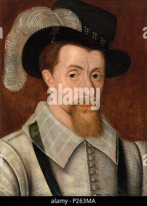 . Englisch: James VI. von Schottland, I von England und Irland English: James I. (1566-1625) mit dem Sancy-Diamanten an der Hutkrempe. ca. 1600s. unknow, Englisch Schule 232 Porträt von König James I&amp; VI. Stockfoto