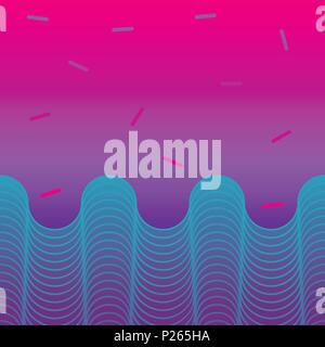 Helle verlaufshintergrund Neon Muster mit blauen Wellen auf Farbverlauf rosa und lila Hintergrund Vector Illustration mit Säure Farben für Poster Stock Vektor