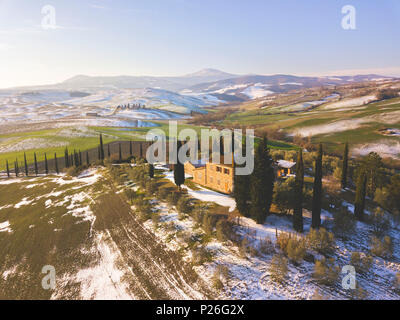 Orccia Tal im Winter, Toskana, Provinz Siena, Italien und Europa. Stockfoto