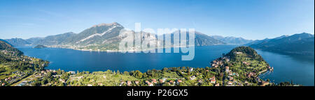 Panoramablick auf das Luftbild des Dorfes von Bellagio und dem Comer See, Provinz Como, Lombardei, Italien Stockfoto