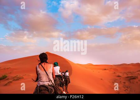 Sahara Tour in Merzouga Marokko (Sonnenuntergang) Stockfoto